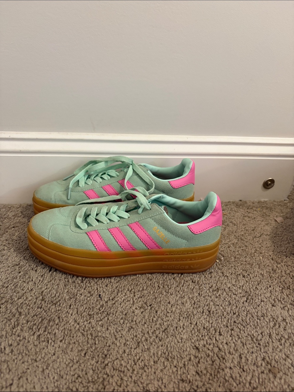 adidas Mint Green & Pink Platform Sneakers with Gum Sole